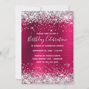 Invitación Cumpleaños con Hilo Plateado Rosa Vino Ombre Foil