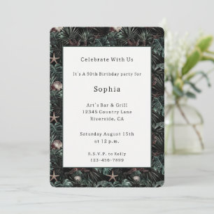 Invitación Cumpleaños con hojas tropicales verdes y estrellas