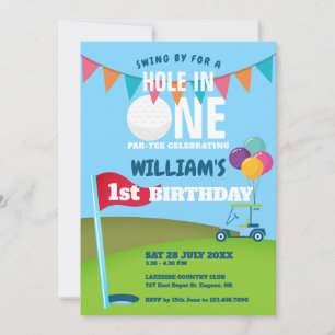 Invitación Cumpleaños con Hole In One Golf Partee 1st