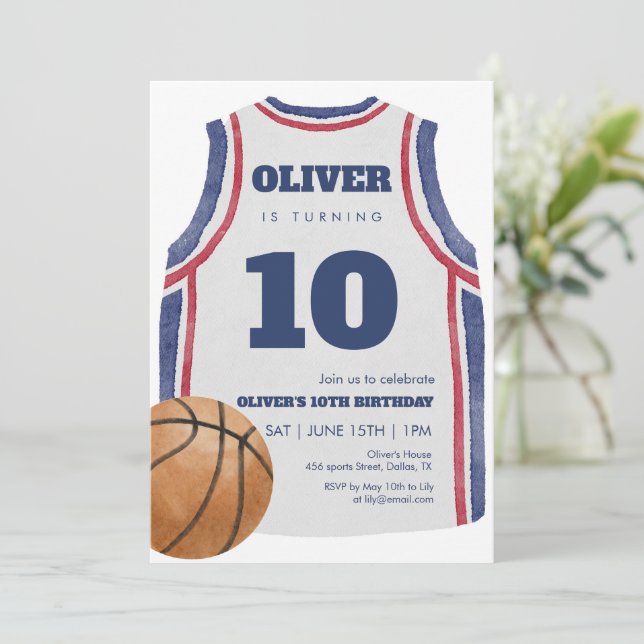 Invitación Cumpleaños con Jersey de Baloncesto de la Marina A (Anverso de pie)
