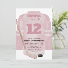 Invitación Cumpleaños con Jersey de Hockey Rosa para Niñas Fi