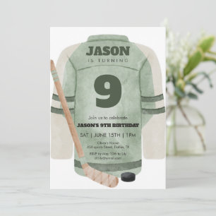 Invitación Cumpleaños con Jersey de Hockey Verde Salvia Fiest