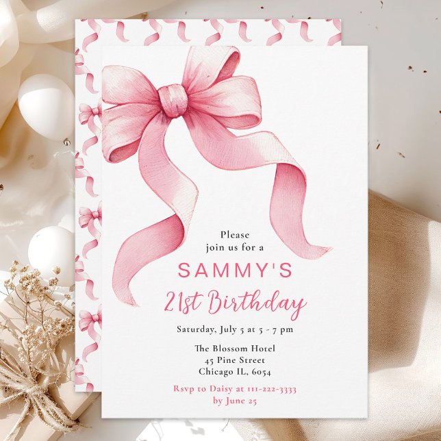 Invitación Cumpleaños con lazo Coquette Rosa (Subido por el creador)
