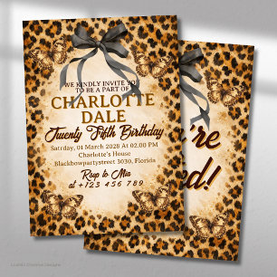 Invitación Cumpleaños con lazo de cinta negro de leopardo con