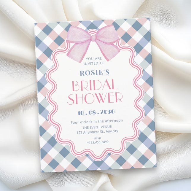 Invitación cumpleaños con lazo de gingham (Subido por el creador)