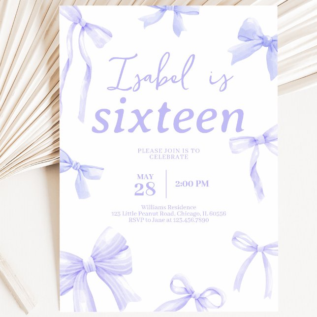 Invitación Cumpleaños con Lazo Morado (Subido por el creador)