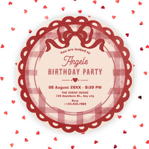 Invitación Cumpleaños con lazo rojo