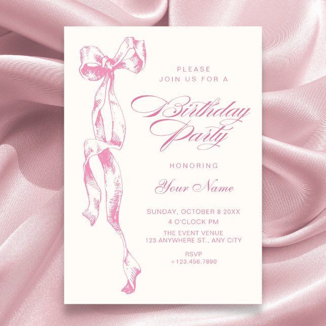 Invitación Cumpleaños con lazo rosa (Subido por el creador)