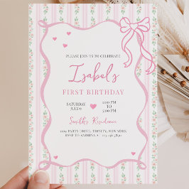 Invitación Cumpleaños con Lazo Rosa