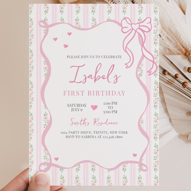 Invitación Cumpleaños con Lazo Rosa (Subido por el creador)