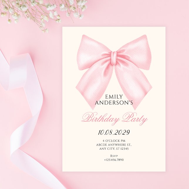 Invitación Cumpleaños con lazo rosa (Subido por el creador)