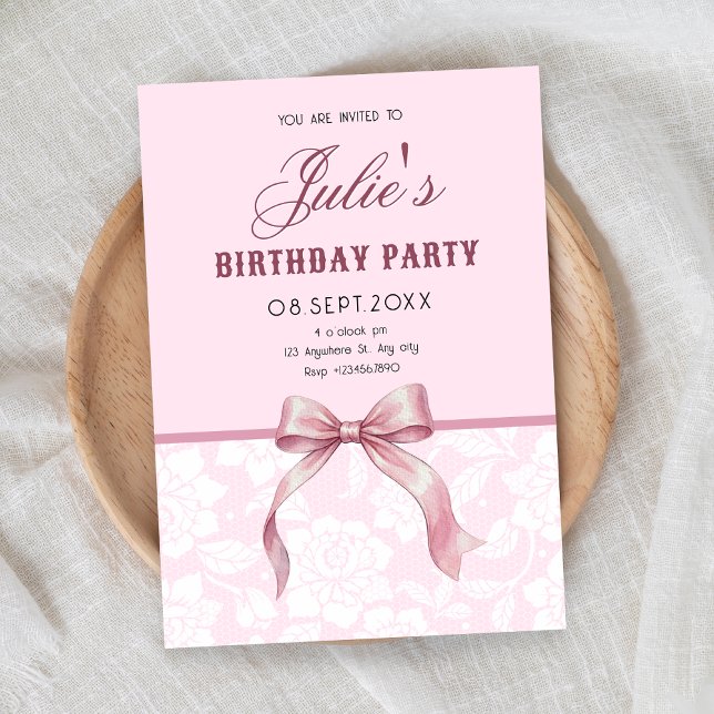 Invitación Cumpleaños con lazo rosa (Subido por el creador)
