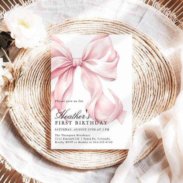 Invitación Cumpleaños con lazo rosa Coquette (Subido por el creador)