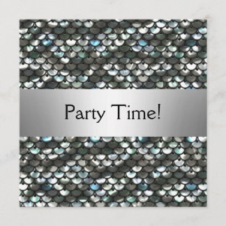 Invitación Cumpleaños con Lentejuelas de Plata Negras