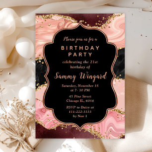 Invitación Cumpleaños con lentejuelas negras y rosadas de ága