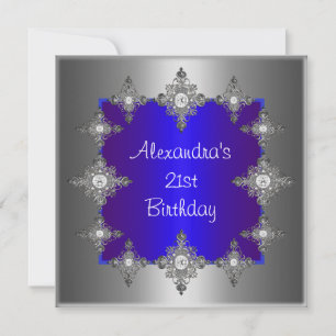 Invitación Cumpleaños con marco de joya azul elegante platead