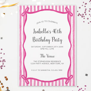 Invitación Cumpleaños con marco de lazo rosa moderno doodle
