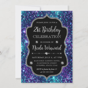 Invitación Cumpleaños con Marco de Lentejuelas de Sirena Mora