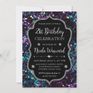 Invitación Cumpleaños con Marco de Lentejuelas de Sirena Mora