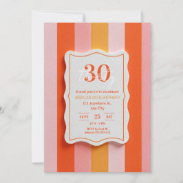 Invitación Cumpleaños con Marco de Rayas Gomosas Rosa y Naran