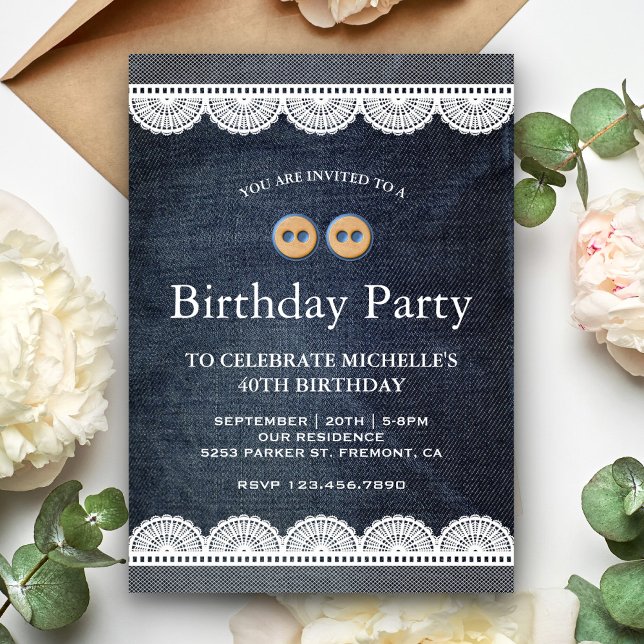 Invitación Cumpleaños con mezclilla azul y encaje blanco (Subido por el creador)
