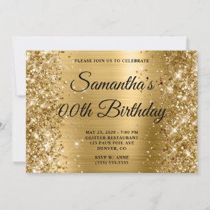 Invitación Cumpleaños con Monograma Dorado Brillante