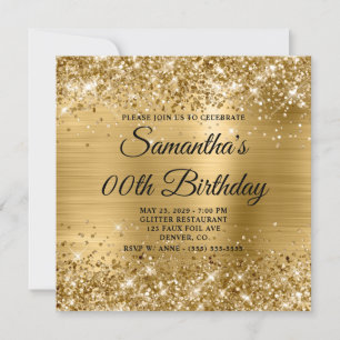 Invitación Cumpleaños con Monograma Dorado Brillante
