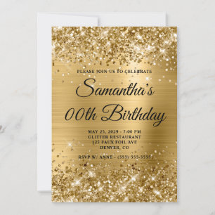 Invitación Cumpleaños con Monograma Dorado Brillante