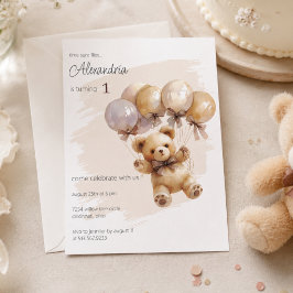 Invitación Cumpleaños con osito de peluche y globos