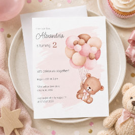 Invitación Cumpleaños con osito de peluche y globos