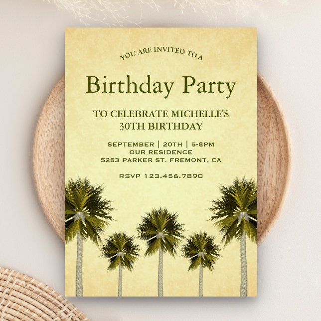 Invitación Cumpleaños con Palmeras Tropicales Vintage (Subido por el creador)