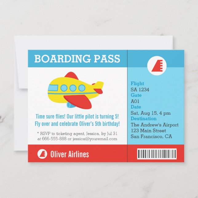 Invitación Cumpleaños con Pase de Abordar de Avión (Anverso)