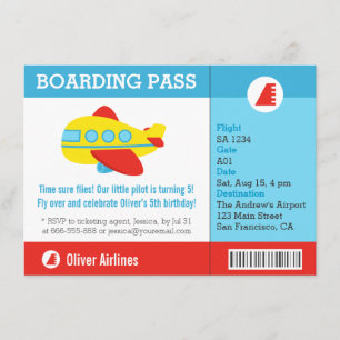 Invitación Cumpleaños con Pase de Abordar de Avión