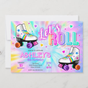 Invitación Cumpleaños con patinaje sobre ruedas Tie Dye Neon 