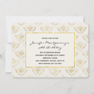 Invitación Cumpleaños con patrón de abeja bumble dorada