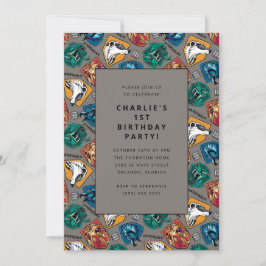 Invitación Cumpleaños con patrón de la casa de Harry Potter