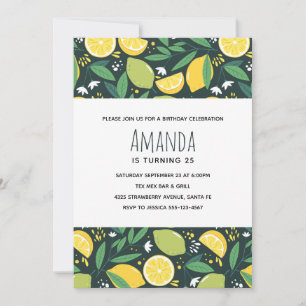 Invitación Cumpleaños con patrón de limón amarillo y lima ver