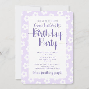 Invitación Cumpleaños con Patrón de Margarita Morada Lindo 1e