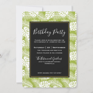 Invitación Cumpleaños con patrón de selva tropical de hojas d