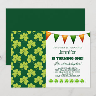 Invitación Cumpleaños con patrón de trébol verde lindo
