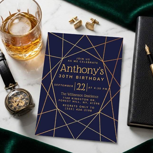 Invitación Cumpleaños con patrón geométrico de azul marino y  (Subido por el creador)