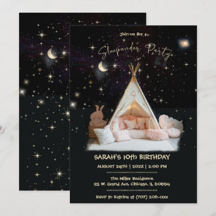Invitación Cumpleaños con pijamada personalizada bajo las est