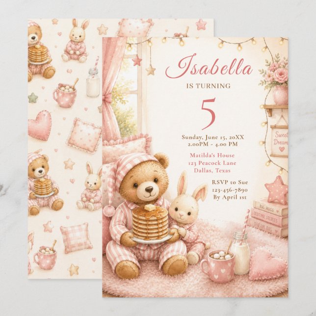 Invitación Cumpleaños con Pijamas Acogedoras (Anverso / Reverso)