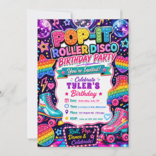Invitación Cumpleaños con Pop It Roller Disco