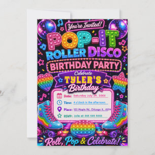 Invitación Cumpleaños con Pop It Roller Disco