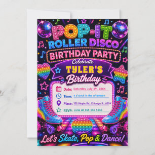 Invitación Cumpleaños con Pop It Roller Disco
