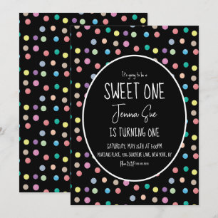 Invitación Cumpleaños con puntos de acuarela en negro para el