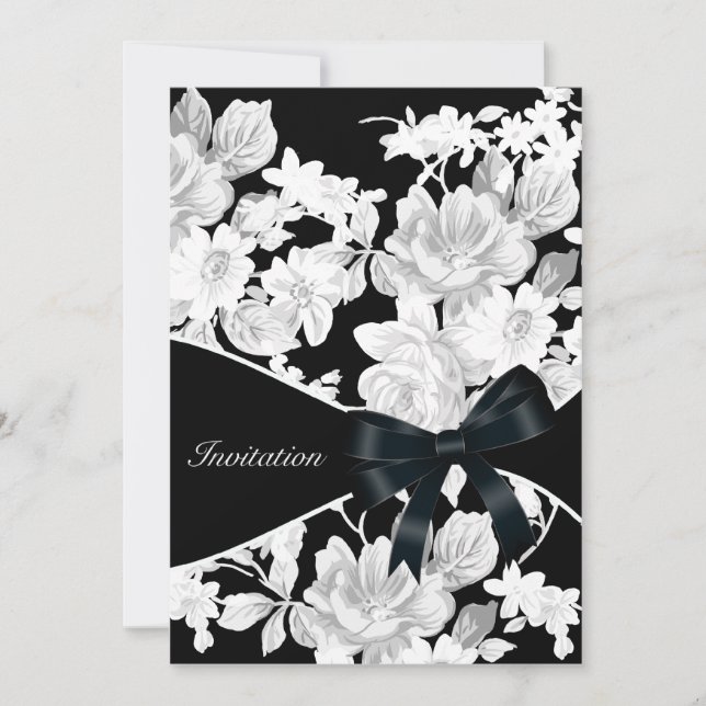 Invitación Cumpleaños con Rosa Blanca y Negra (Anverso)