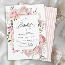 Cumpleaños con Rosas Rosadas Femeninas Caligrafía
