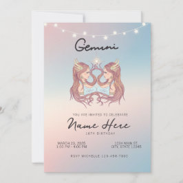 Invitación Cumpleaños con signo zodiacal de Géminis